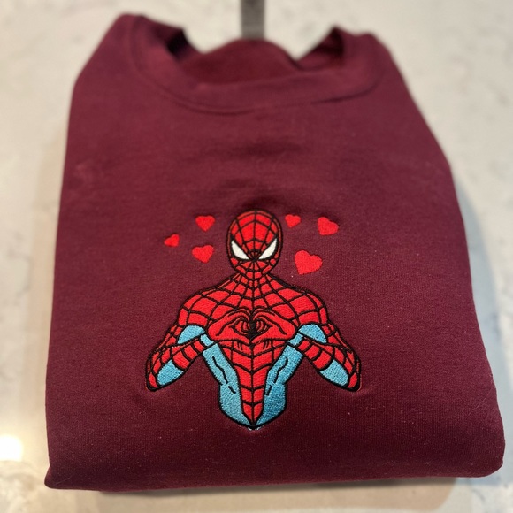 Embroidered Spiderman Love Hearts Graphic Crewneck - Picture 2 of 3